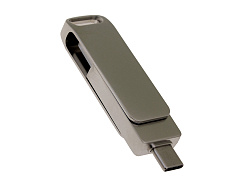 USB 2.0- флешка на 16 Гб с поворотным механизмом и дополнительным разъемом Type-C