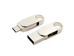 USB 2.0- флешка «Uranium» на 16 Гб с поворотным механизмом и дополнительным разъемом Type-C